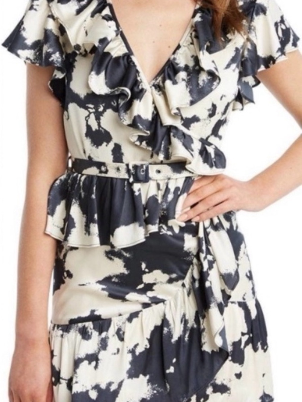Bardot Navy and Cream Ruffle Midi Dress